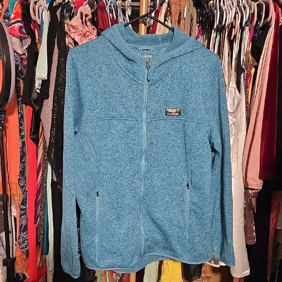 L.L. Bean Teal Heather Full-Zip Hooded Fleece Jacket - Picture 4 of 6